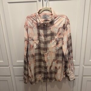 Franklin Flannels XL Bleached Plaid Pearl Snap Western Shirt Grunge Distressed